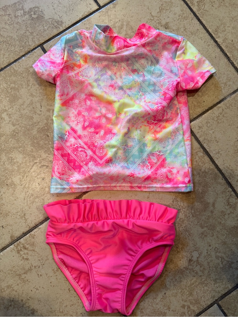 The Children's Place Pink Multi Tie-Dye Rash Guard Swim Set